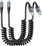 iPhone Charger Cable 6FT for Car, Coiled Lightning Cable 2 Pack 6 Feet by KIYODA