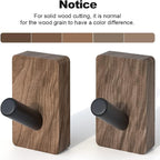 4 PCS Black Walnut Wood Wall Hooks, Adhesive Mounted & Wall Mounted Rustic - Image 3