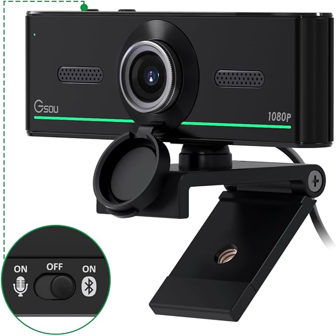 1080P Webcam with Microphone for Desktop, Computer Webcam Connect Bluetooth by Gsou