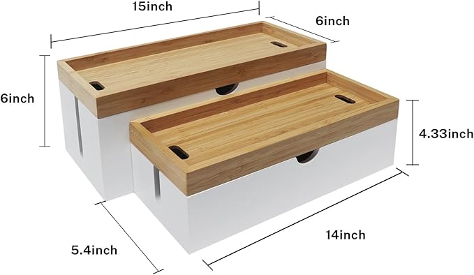 Bamboo Cable Management Box, Large Cord Organizer Box Cable Box to Hide Wires & - Image 2