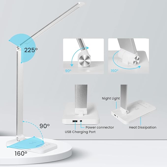 LED Desk Lamp with Night Light, Fast Wireless Charger, USB Charging Port - Image 5