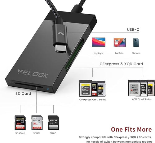 3-in-1 CFexpress/XQD/SD Card Reader USB C, VELOGK Dual-Slot USB 3.2 CFexpress - Image 2