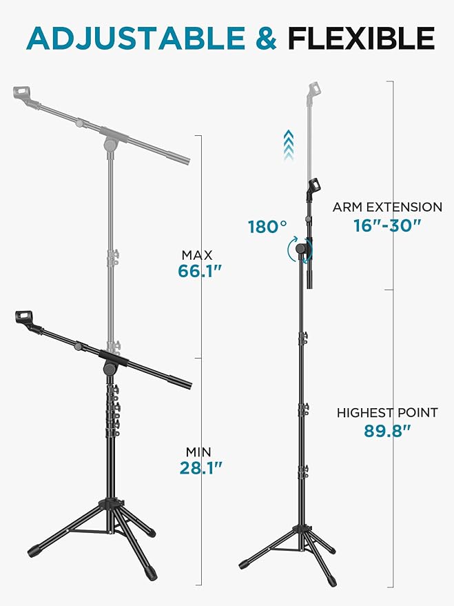 InnoGear Microphone Stand, 2 Pack Tripod Boom Arm Floor Mic Stand Height - Image 3