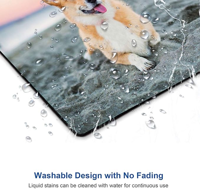 Corgi on The Beach Gaming Mouse Mat, Square Waterproof Non-Slip Rubber Base - Image 5