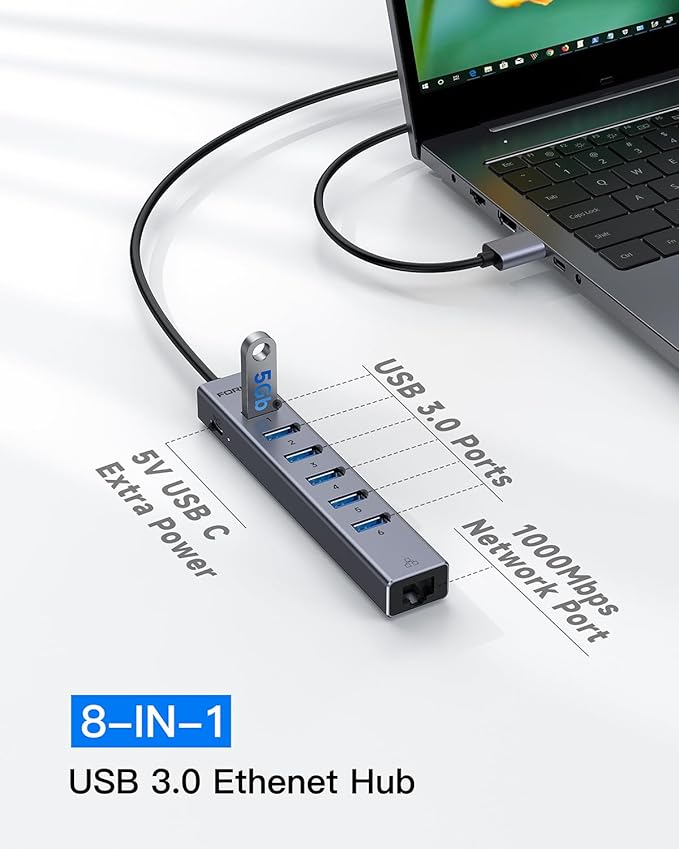 7 Port USB Hub USB Ethernet HUB - Image 3