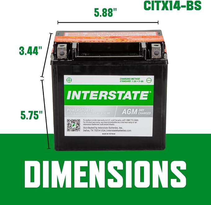 Interstate Batteries YTX14-BS 12V 12Ah Powersports Battery 200CCA AGM - Image 4