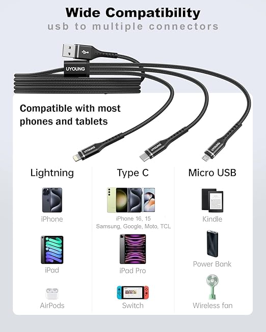 Multi Charging Cable 2Pack 6FT, 3 in 1 Charger Cable Braided Universal Phone - Image 6