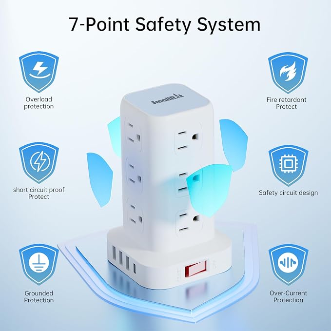 PD 20W USB C Surge Protector, Mini Power Strip Tower Travel 12 AC 4 USB Power - Image 3