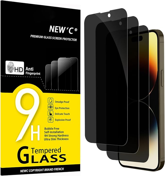 NEW'C 3 Pack Privacy for iPhone 14 Pro Max Screen Protector, Enhanced 28-Degree by NEWC