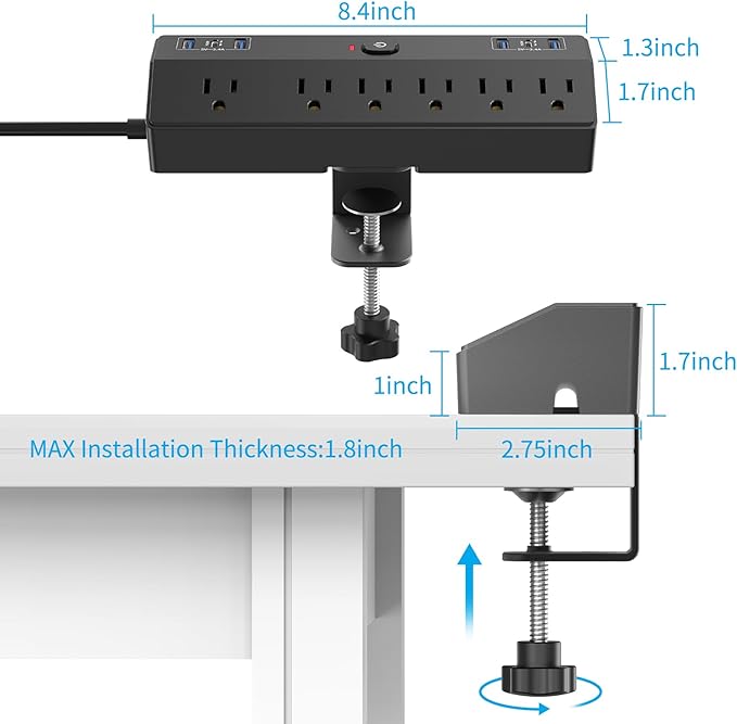 Desk Clamp Power Strip with 40W Fast Charging Station, JXGUCAT Removable Desk - Image 6