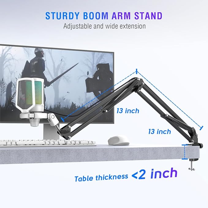 FIFINE Streaming Gaming USB Microphone Kit, PC Condenser RGB Mic Compatible - Image 6