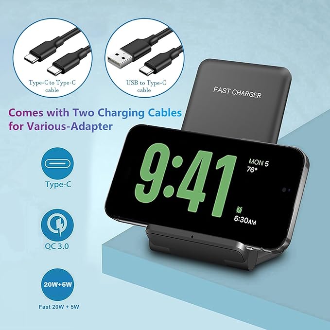 2 in 1 Wireless Charger, Foldable 20W Fast Wireless Charging Stand Compatible - Image 5