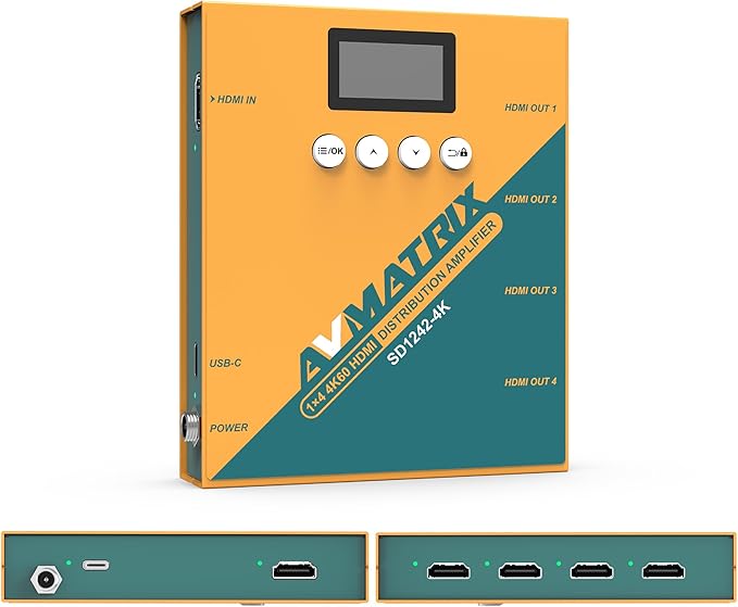 Avmatrix SD1242-4K HDMI Splitter, 1 in 4 Out, HDMI 2.0 interfaces Support by AVMATRIX