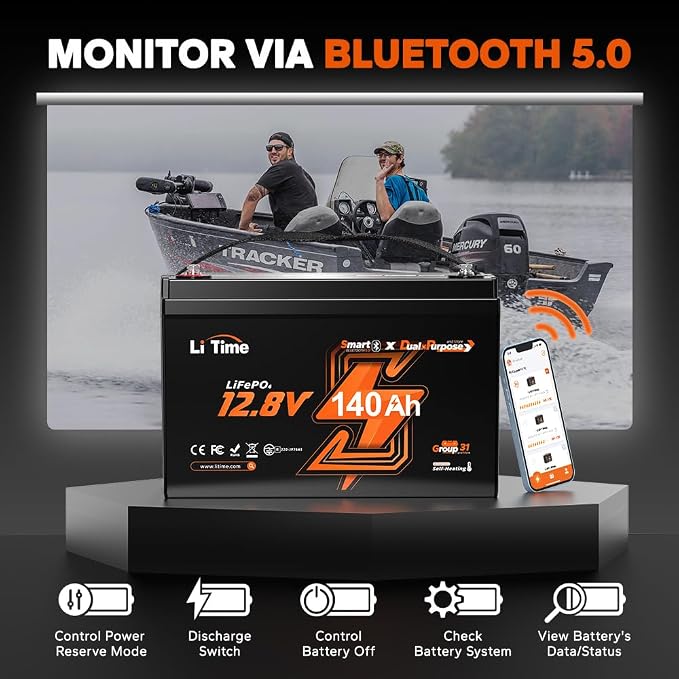 Litime 12V 140Ah Bluetooth Dual Purpose 1000 CCA Marine Battery - Image 3