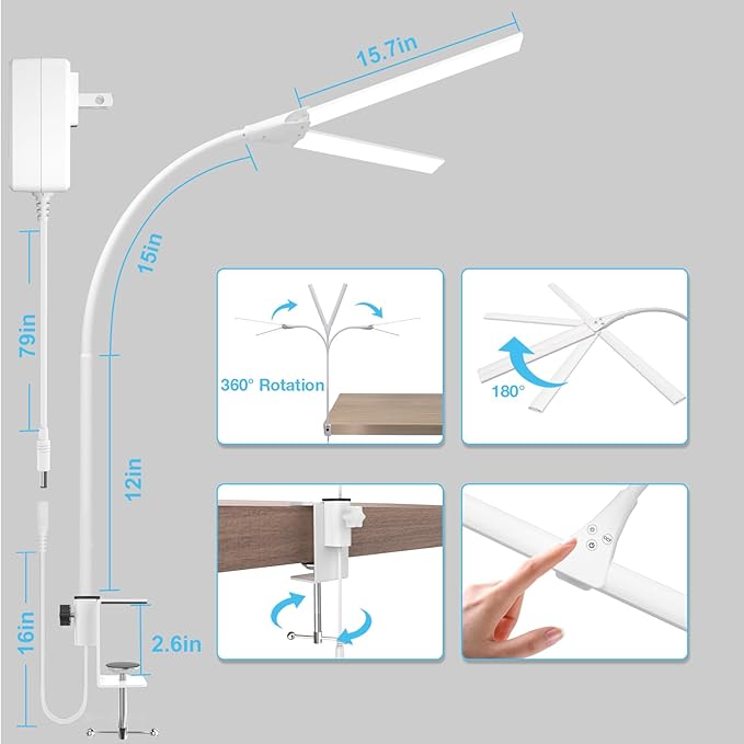 Hensam 31.5 Inch LED Desk Lamp, Double Head Desk Light - Image 7