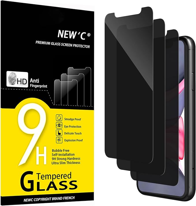 NEW'C 3 Pack Privacy for iPhone 11, iPhone XR Screen Protector, Enhanced by NEWC