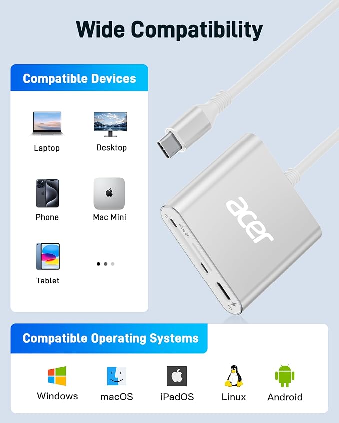 Acer SD 4.0 Card Reader, UHS-II Micro SD Reader USB C, Dual Slot Type C Memory - Image 7