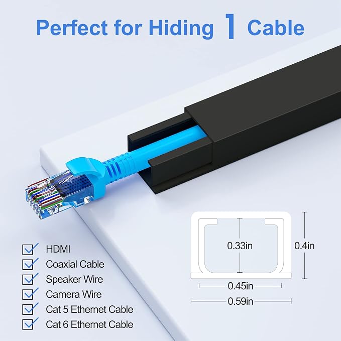 Yecaye Black Cord Hider, One-Cord Channel Cord Cover on Wall, Cable Management - Image 2