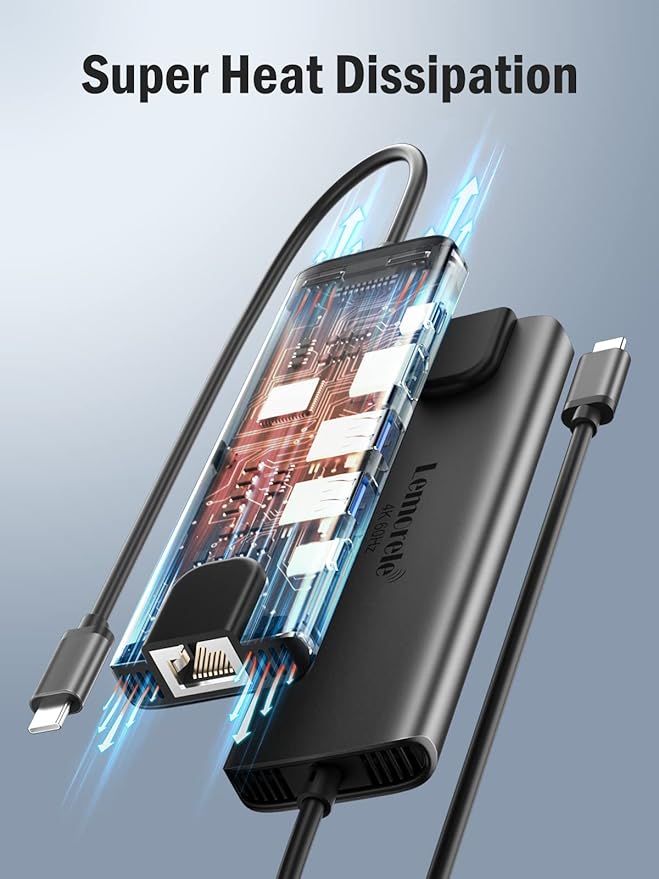 Lemorele USB-C Hub 6-in-1 with 4K@60Hz HDMI, Gigabit Ethernet, 100W Power - Image 8