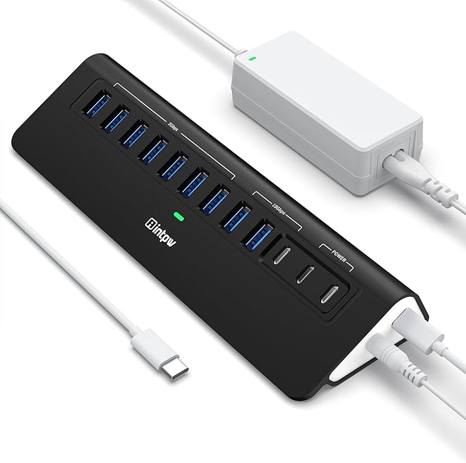 Powered USB Hub 10Gbps, intpw YH9AC 12-Port USB C Hub by intpw