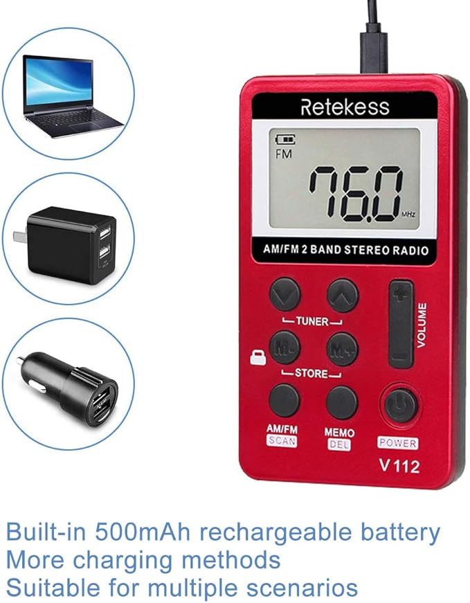Retekess V112 AM FM Portable Pocket Radio, FM Receiver, Digital Tuning Stereo - Image 6