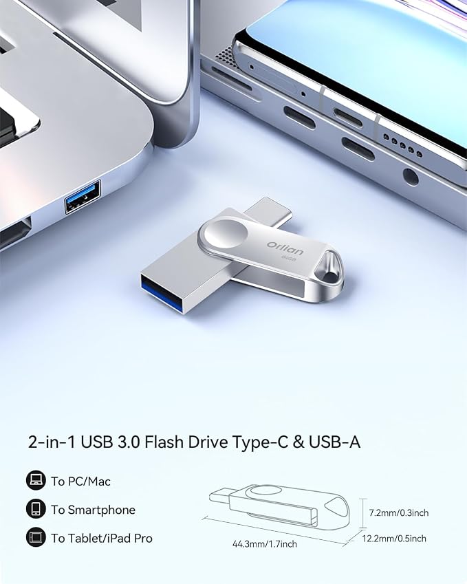 64GB USB C Flash Drive, Dual Drive USB 3.0 and Type C Thumb Drive Up to 110MB/s - Image 2