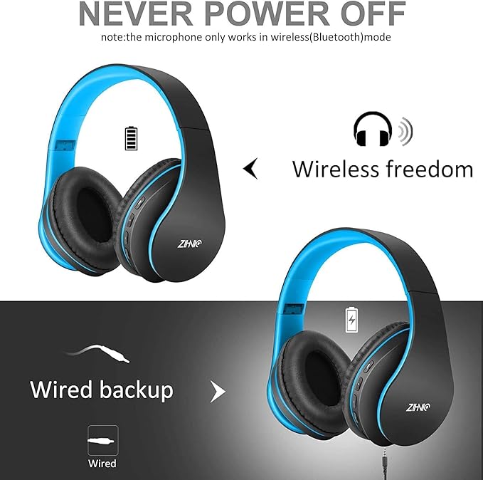 ZIHNIC Bluetooth Headphones Over-Ear, Foldable Wireless and Wired Stereo - Image 4