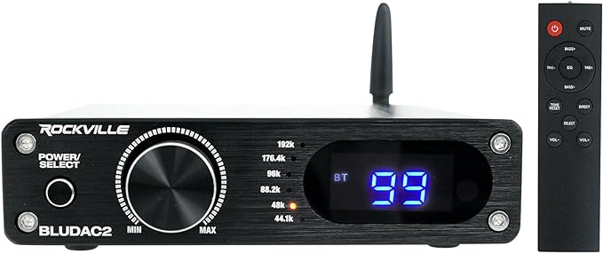 Rockville BLUDAC2B 75W x 2 Hi-Res 192K DAC Amplifier Home Bluetooth Receiver by Rockville