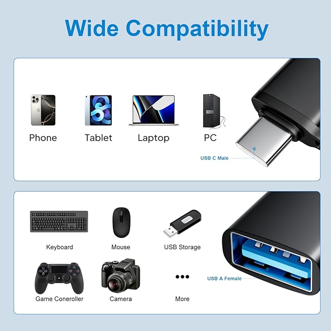 USB C to USB A Adapter 6 Pack, USBC to USB Adapter, TypeC Male USBA Female 3.0 - Image 4