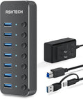 Powered UBS Hub, RSHTECH 7 Port USB 3.0/USB C Hub Upgraded Version Aluminum USB by RSHTECH
