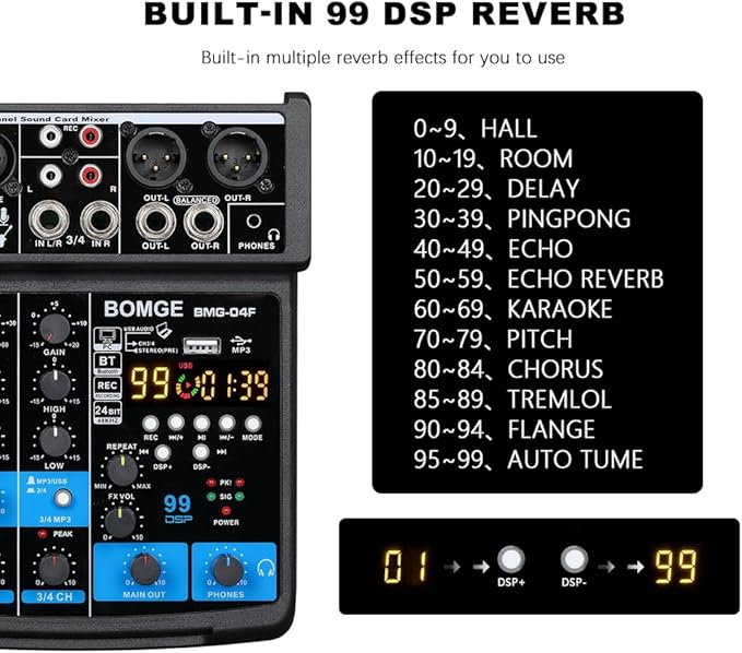 BOMGE 4 Channel mini DJ Audio Sound Mixer Interface - Image 3