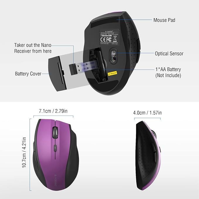 E-YOOSO Wireless Mouse for Laptop, Portable Optical Computer Mouse, 6 Buttons - Image 6