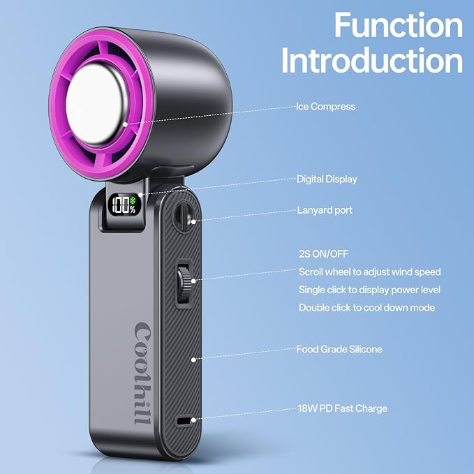 Handheld Portable Fan with Ice Cooler: 100-Speed 5500mAh Rechargeable Handheld - Image 5