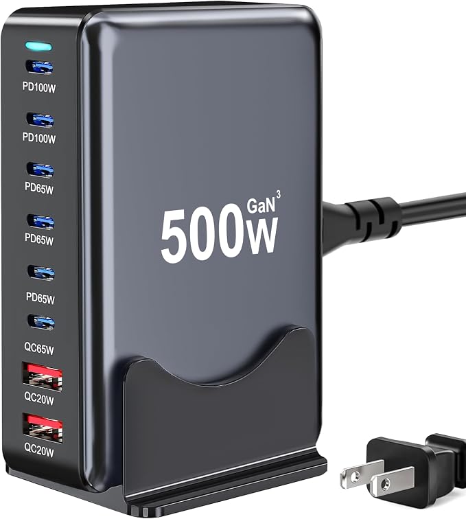 500W USB C Charger Block, 8-Port Fast USB Charging Station Dual PD 100W GaN Ⅲ by Unknown