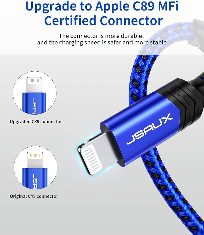 JSAUX Apple MFi Certified Lightning Cable 6ft, iPhone Charger Cable Nylon - Image 3