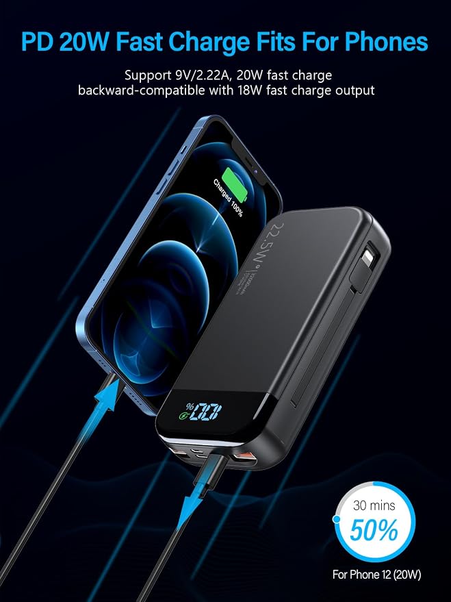 Portable Charger 32000mAh, 22.5W QC 3.0 PD 20W Smart LED Display Fast Charging - Image 5