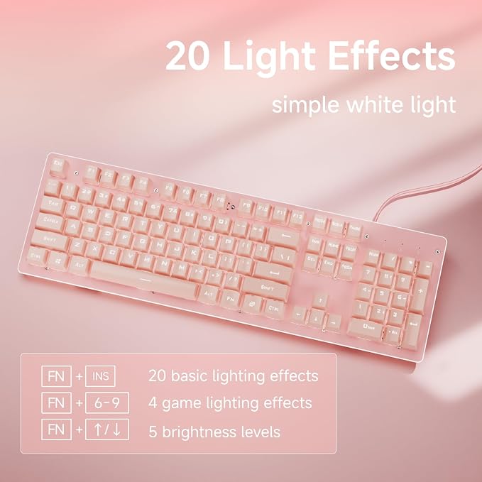 EWEADN TK100 Typewriter Keyboard Wired Mechanical Keyboard, 104 Keys Aesthetic - Image 3