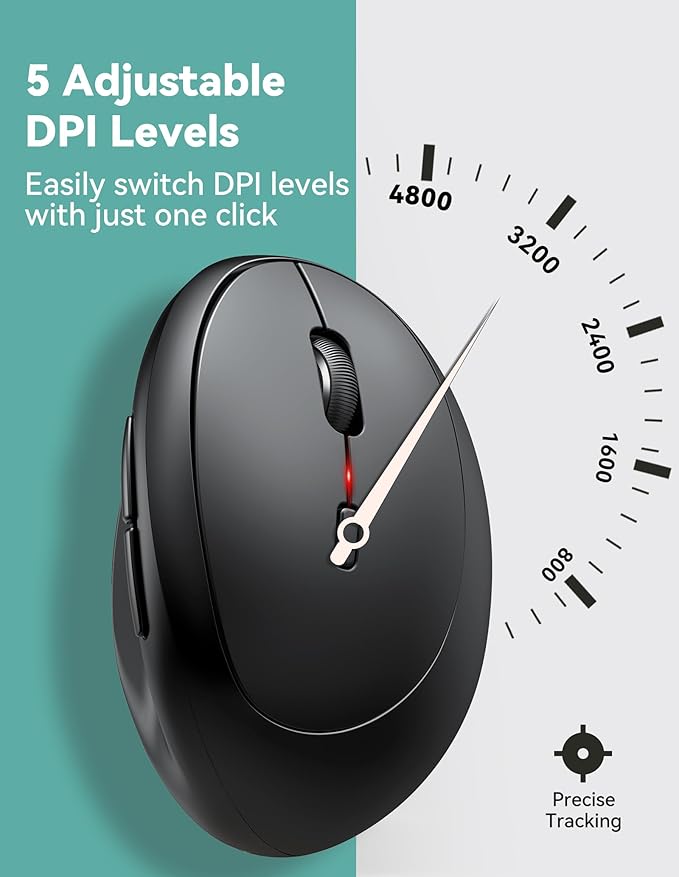 TECKNET Ergonomic Mouse, 4800 DPI Wireless Vertical Mouse, 5 Adjustable DPI - Image 3