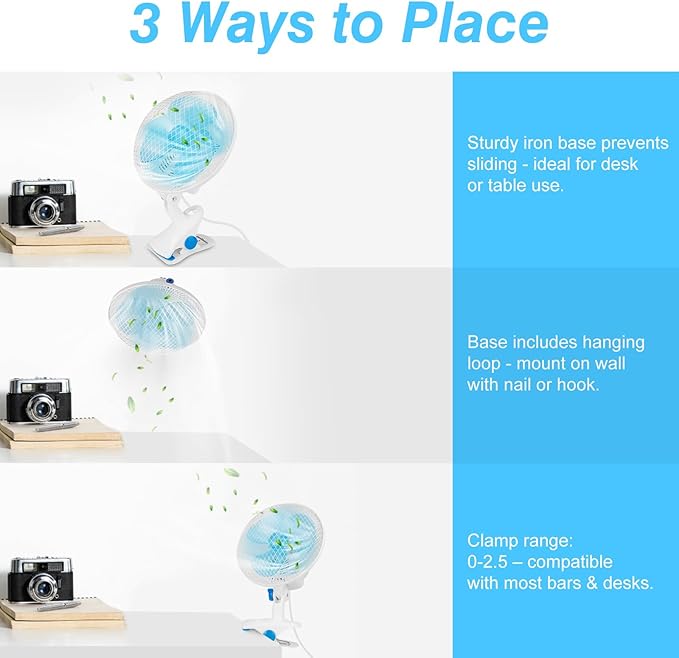 8.66" Portable Clip on Fan, 2 Speed Desk Fan - Image 5