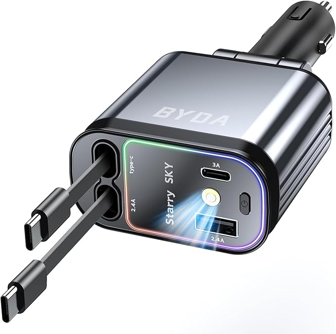 Fast Car Charger 4 in 1 Retractable Car Charger 69W by BYDA