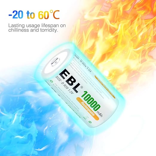 EBL Rechargeable D Batteries, 10000mAh Ni-MH High Capacity D Cell Battery New - Image 6