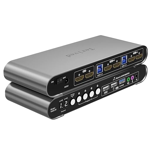 2 Computers 2 HDMI Monitors Matrix Automatic KVM Switch 4K@60Hz, Hotkey by Terived
