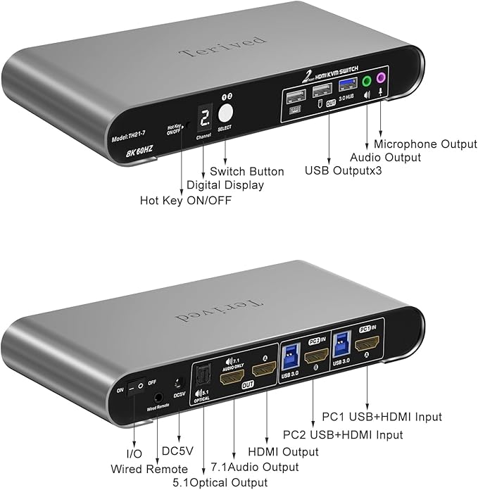 2 Computers 1 HDMI Monitor Automatic KVM Switch 8K@60Hz, Hotkey Switching - Image 5