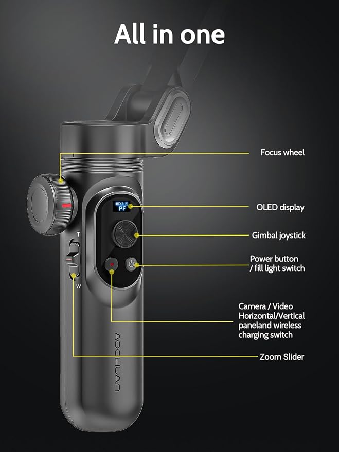 3-Axis Gimbal Stabilizer for Smartphone w/RGB Magnetic Fill Light Phone Gimbal - Image 7