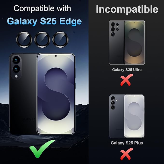 Korecase for Samsung Galaxy S25 Edge Camera Lens Protector, 9H Tempered Glass - Image 2