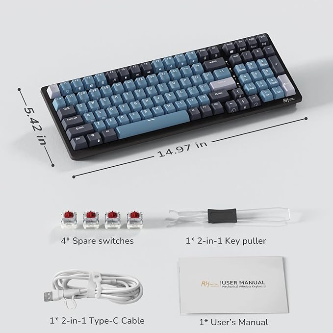 RK ROYAL KLUDGE RK98 Wireless Mechanical Keyboard, Triple Mode 2.4G/BT5.1/USB-C - Image 8
