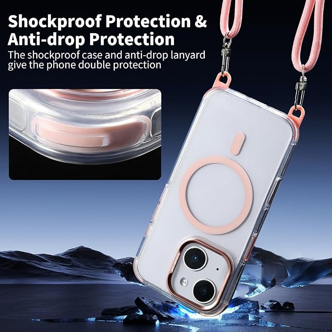 for iPhone 13/14 Case with 62.99 inch Lanyard, Classic Clear&Pink Magnetic - Image 5
