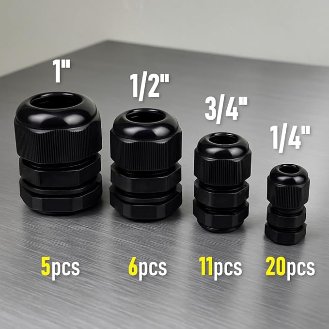 MGI SpeedWare 42 pcs NPT Strain Relief Nylon Cord Grip Cable Glands Assorted Kit - Image 2