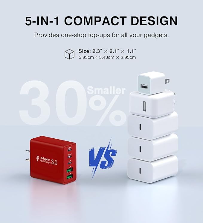 2Pack USB C Fast Charger Block, 50W 5-Port Type C Wall Charger Brick, Pad - Image 5