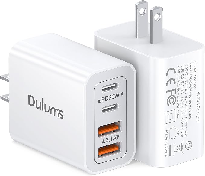 40W USB C Charger Cube, 4-Port PD+QC Power Adapter Multiport Brick Type C Box by Dulums